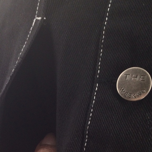 The Weeknd Black Denim Contrast White Stitch Long Trench Coat - Picture 12 of 15